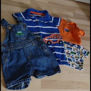 🌼Bundle of 2 onesies, 1 romped & 1 overalls, Cars